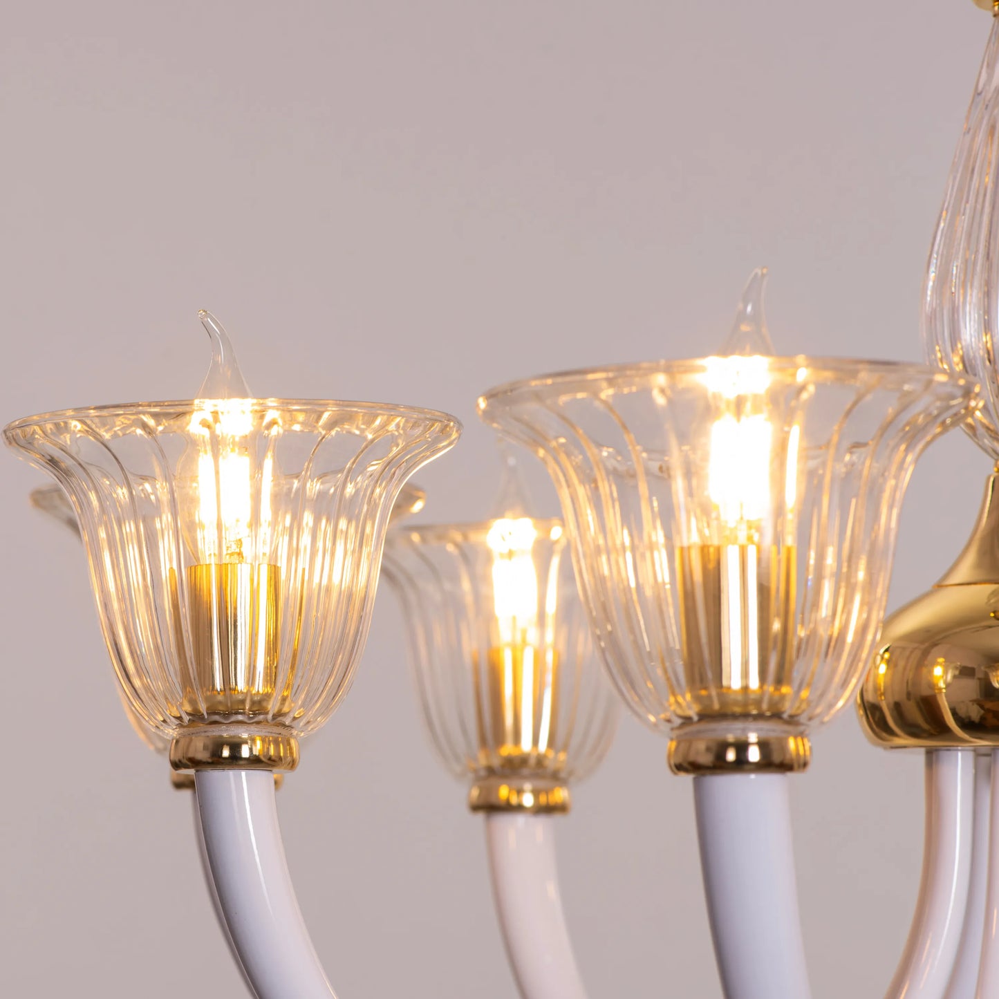 Gold chandelier with textured glass design