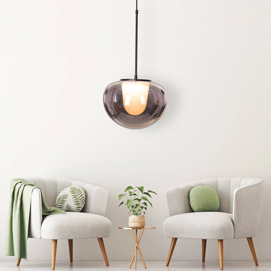 Modern Smoke Screen Pendant Light Combining Clear Glass with Smokey Grey, Black, and Adjustable 3-Color LED