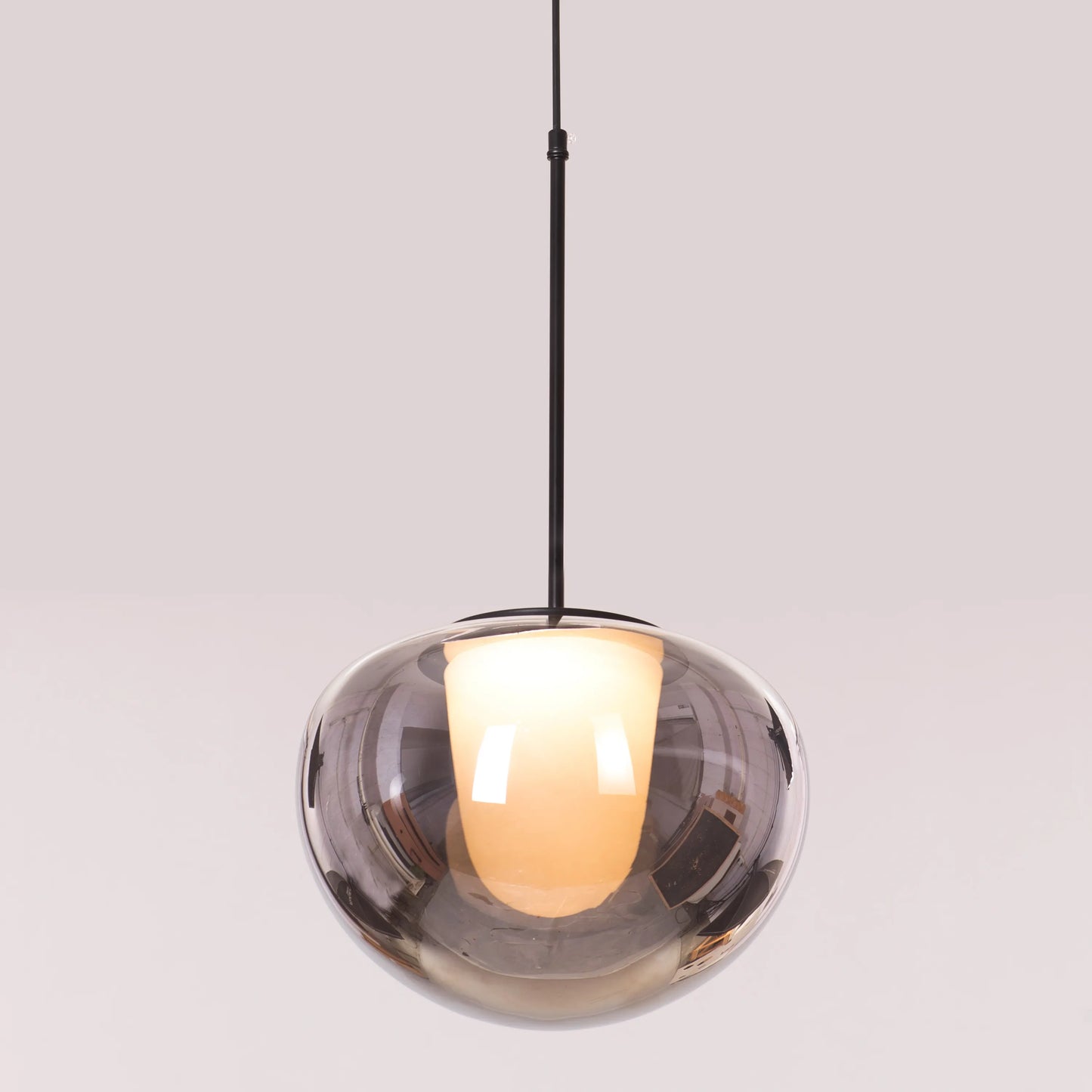 Modern Smoke Screen Pendant Light Combining Clear Glass with Smokey Grey, Black, and Adjustable 3-Color LED