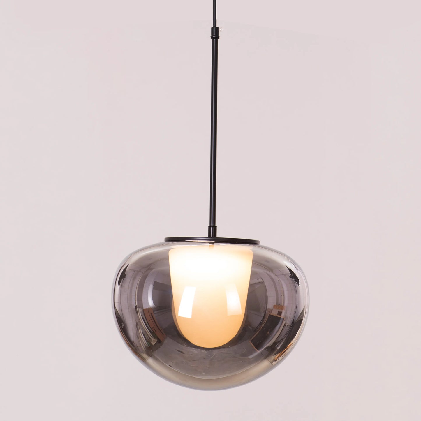 Modern Smoke Screen Pendant Light Combining Clear Glass with Smokey Grey, Black, and Adjustable 3-Color LED