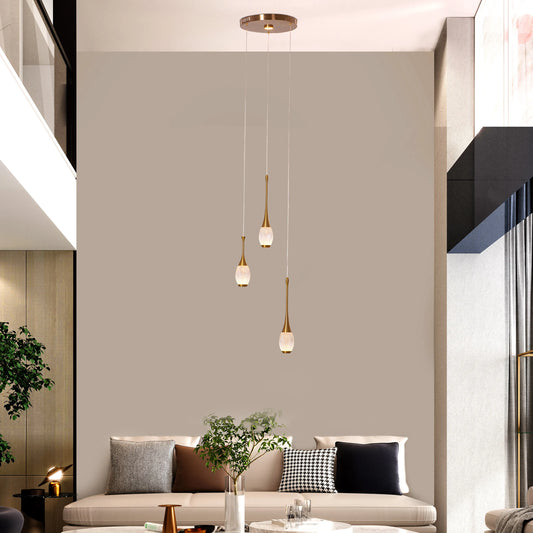 Perfect Landing (Medium, Gold, White, Dimmable LED with Remote Control) Textured Glass Pendant Light