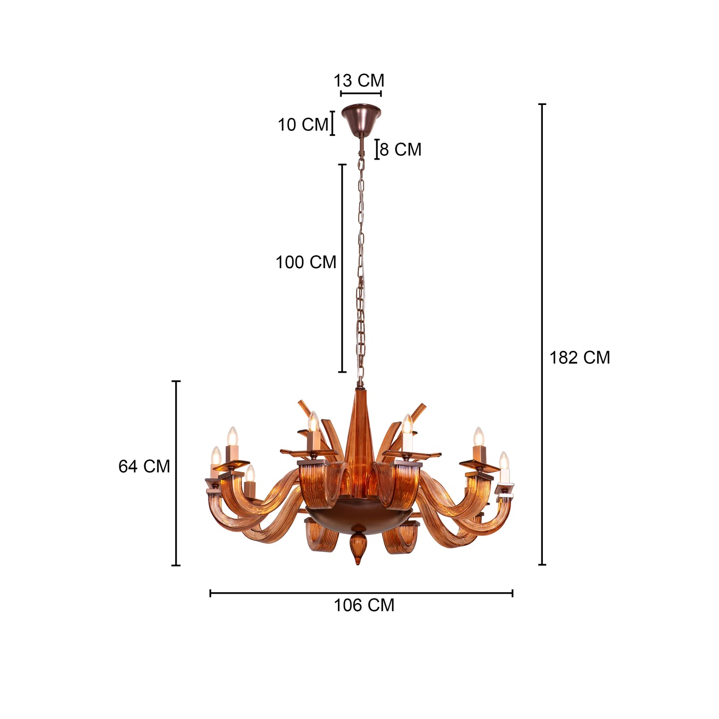 Large brown textured glass chandelier with overlapping layers creating a velvet-like appearance