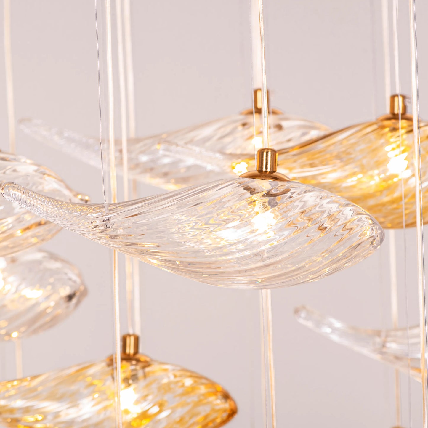 Swim With The Tide (Large, Gold, Clear, Amber) Textured Glass Double Height Chandelier