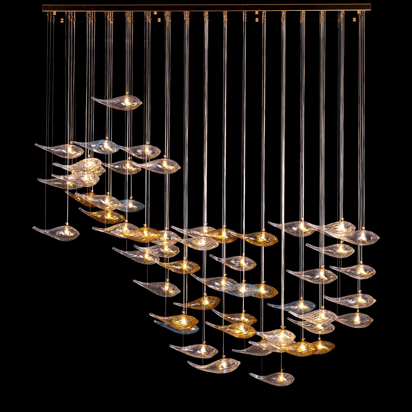 Swim With The Tide (Large, Gold, Clear, Amber) Textured Glass Double Height Chandelier