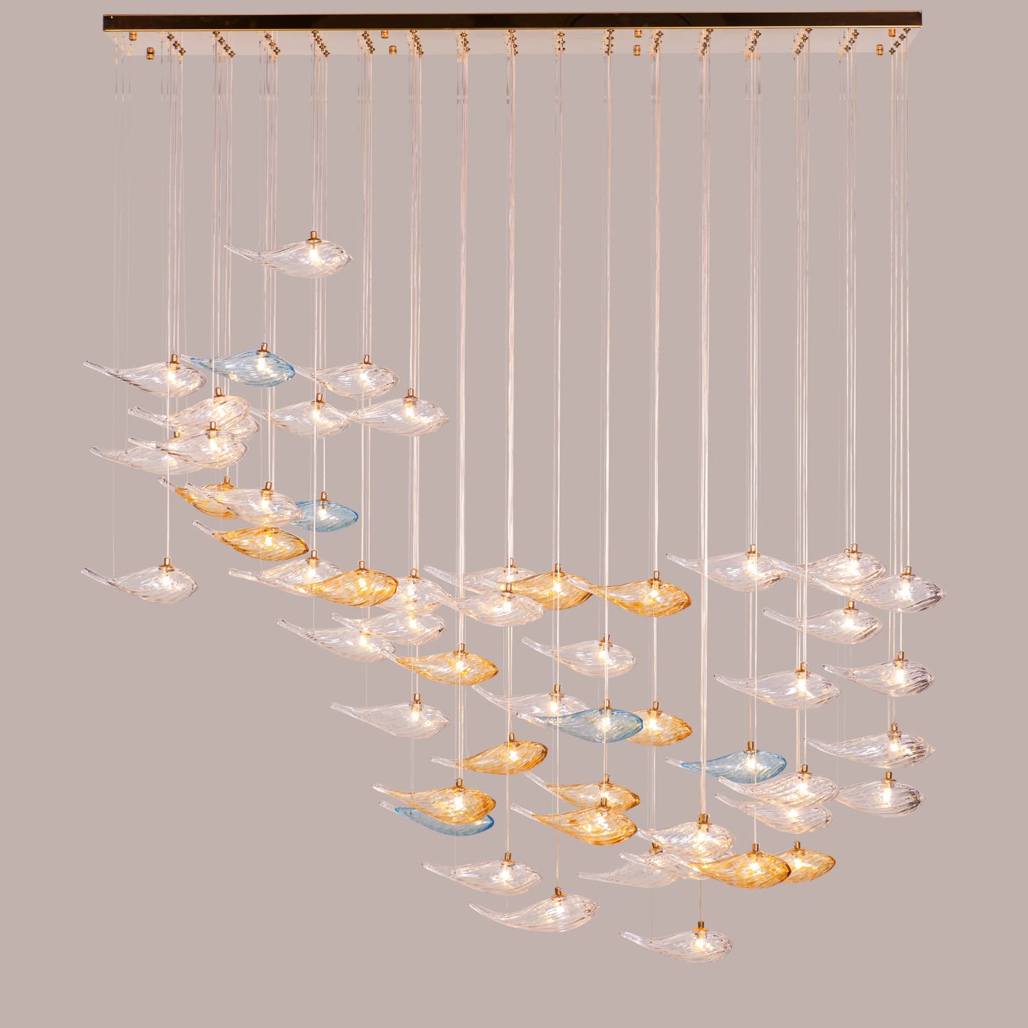 Swim With The Tide (Large, Gold, Clear, Amber) Textured Glass Double Height Chandelier