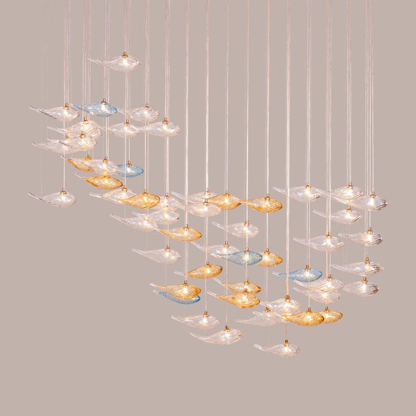 Swim With The Tide (Large, Gold, Clear, Amber) Textured Glass Double Height Chandelier