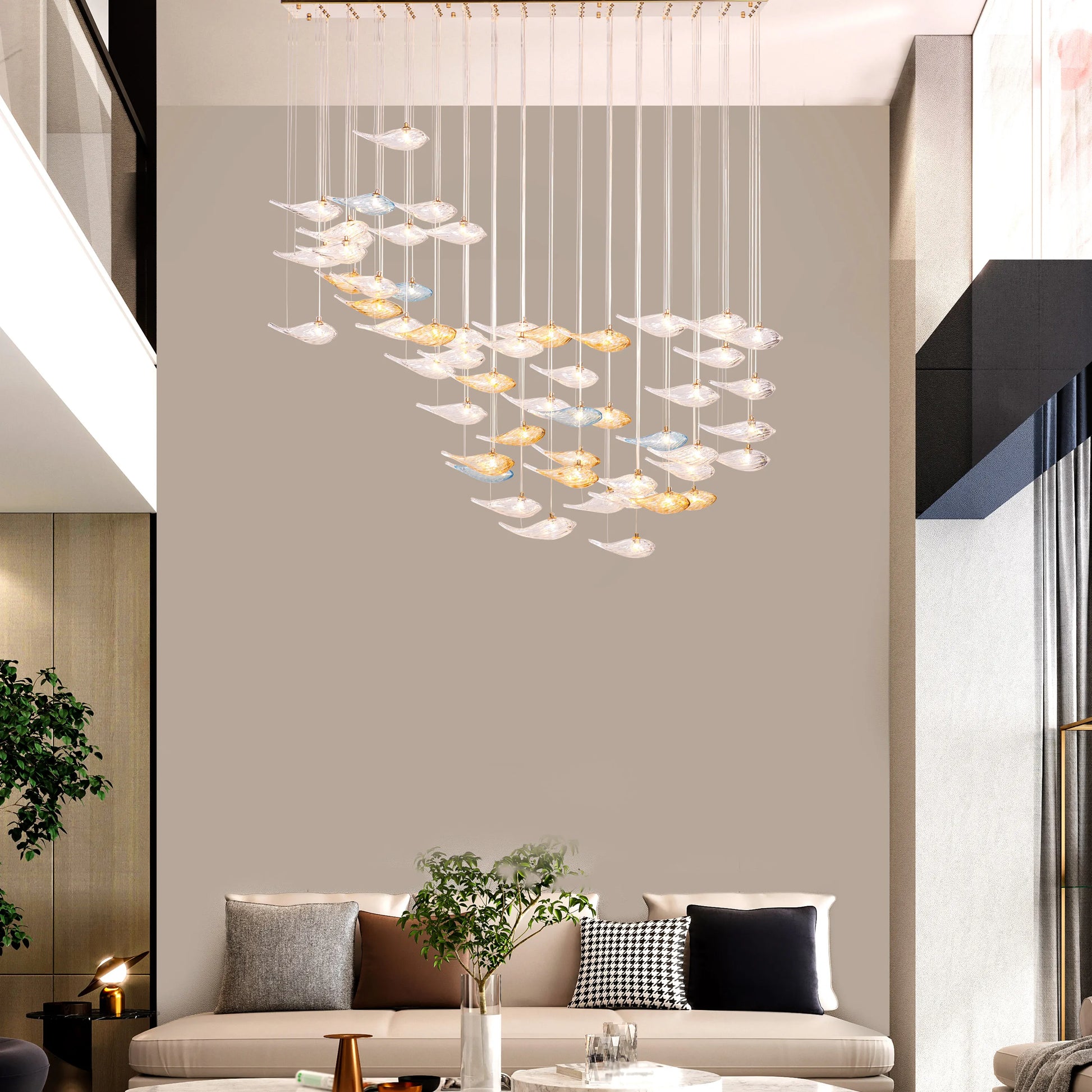 Swim With The Tide Large Gold Amber Textured Glass Chandelier