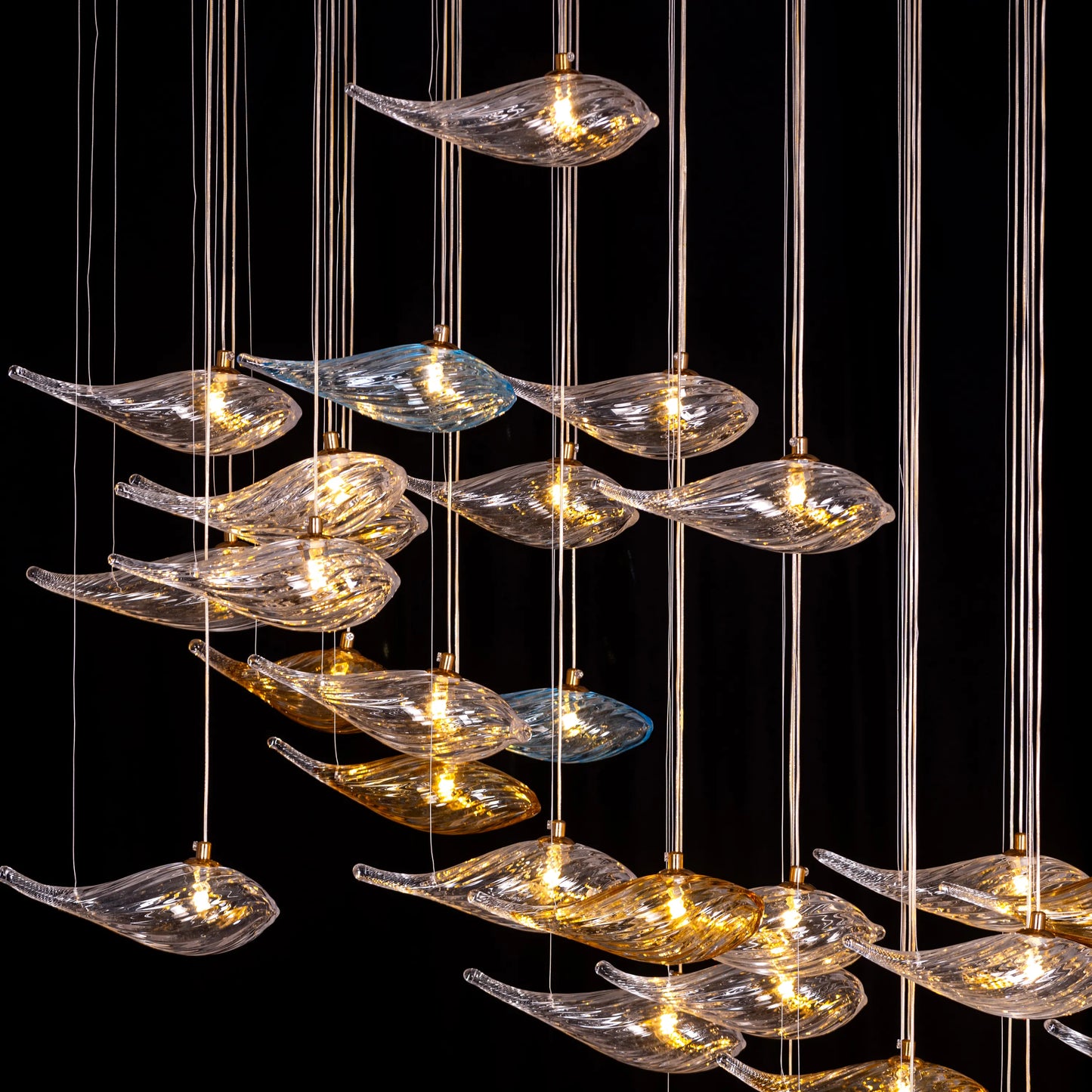 Swim With The Tide Large Gold Amber Textured Glass Chandelier