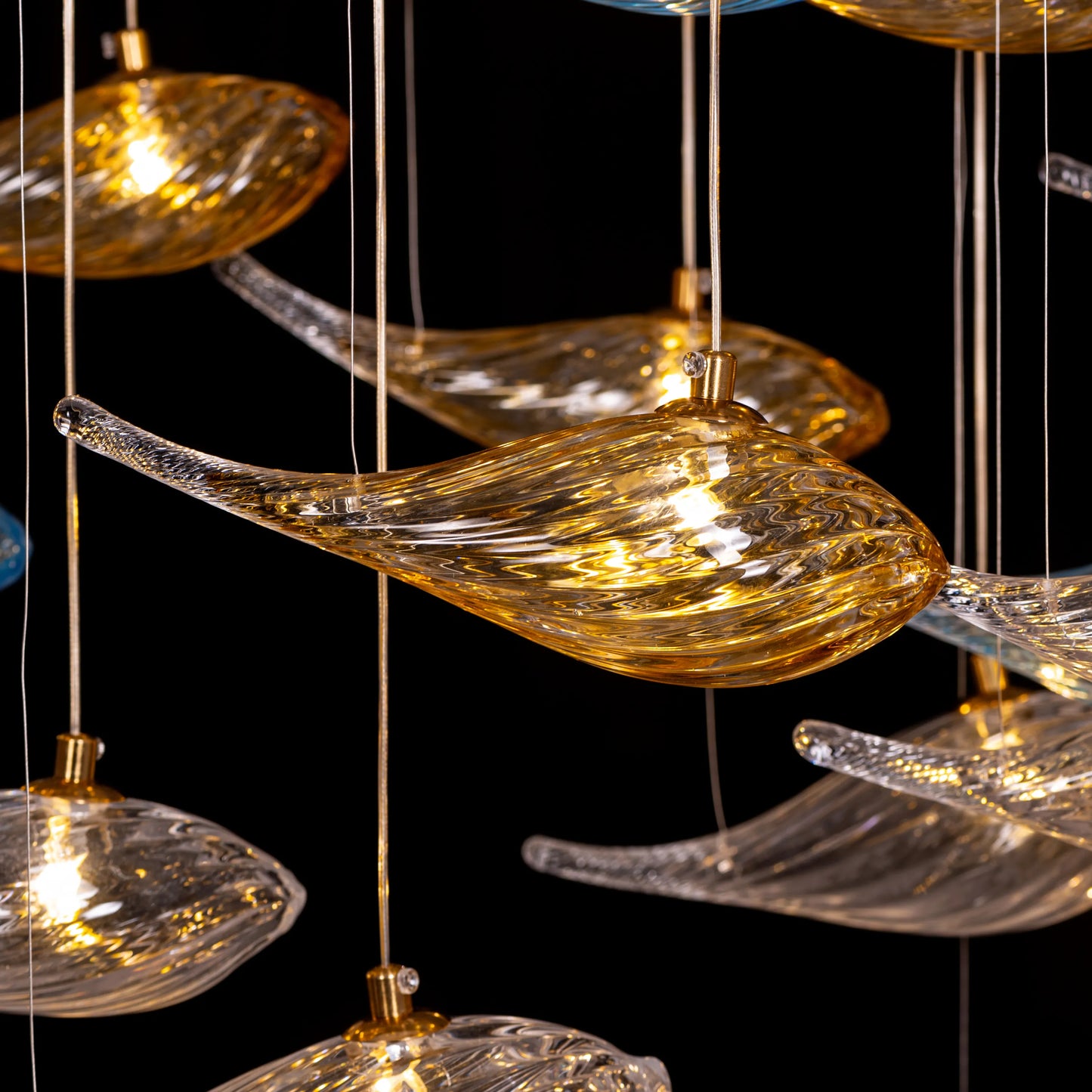 Swim With The Tide (Large, Gold, Clear, Amber) Textured Glass Double Height Chandelier