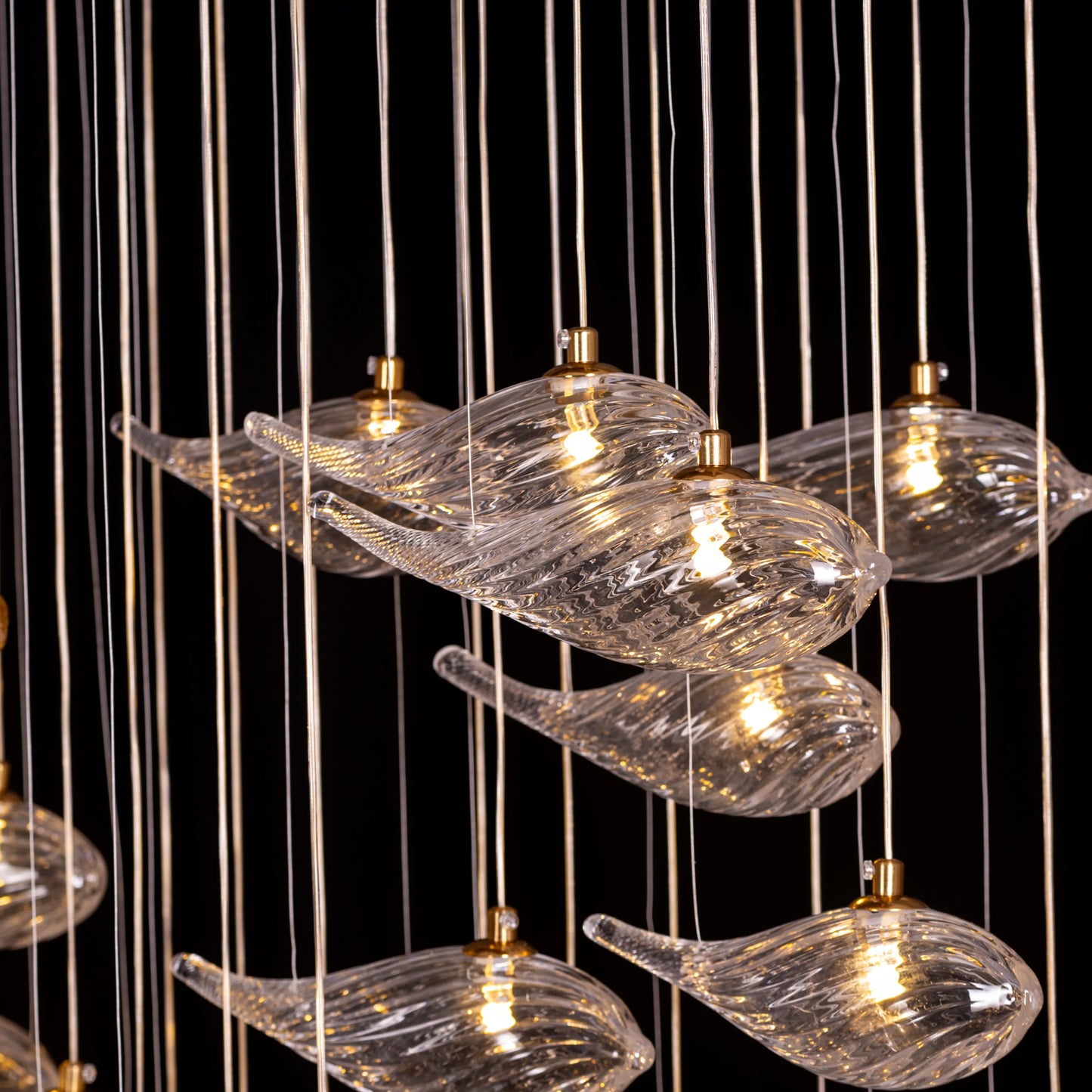 Swim With The Tide (Large, Gold, Clear, Amber) Textured Glass Double Height Chandelier