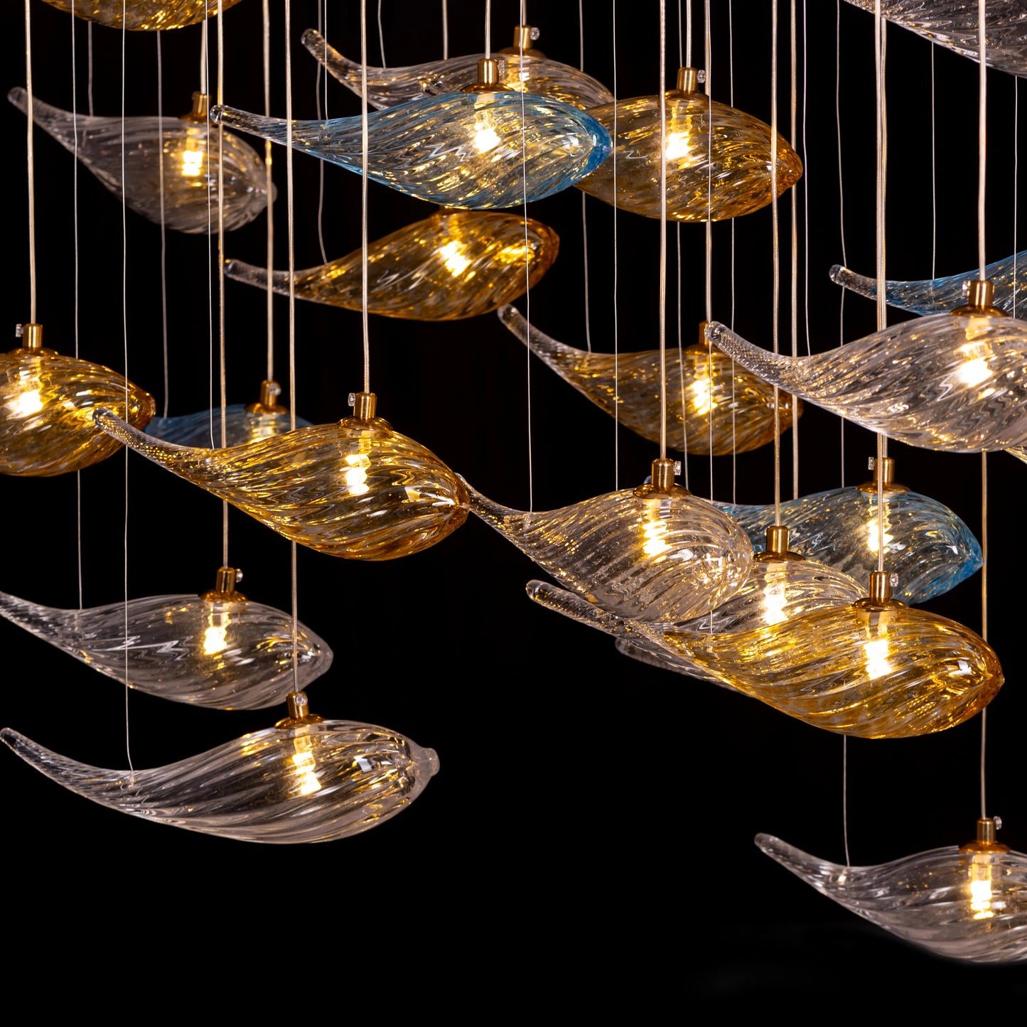 Swim With The Tide (Large, Gold, Clear, Amber) Textured Glass Double Height Chandelier