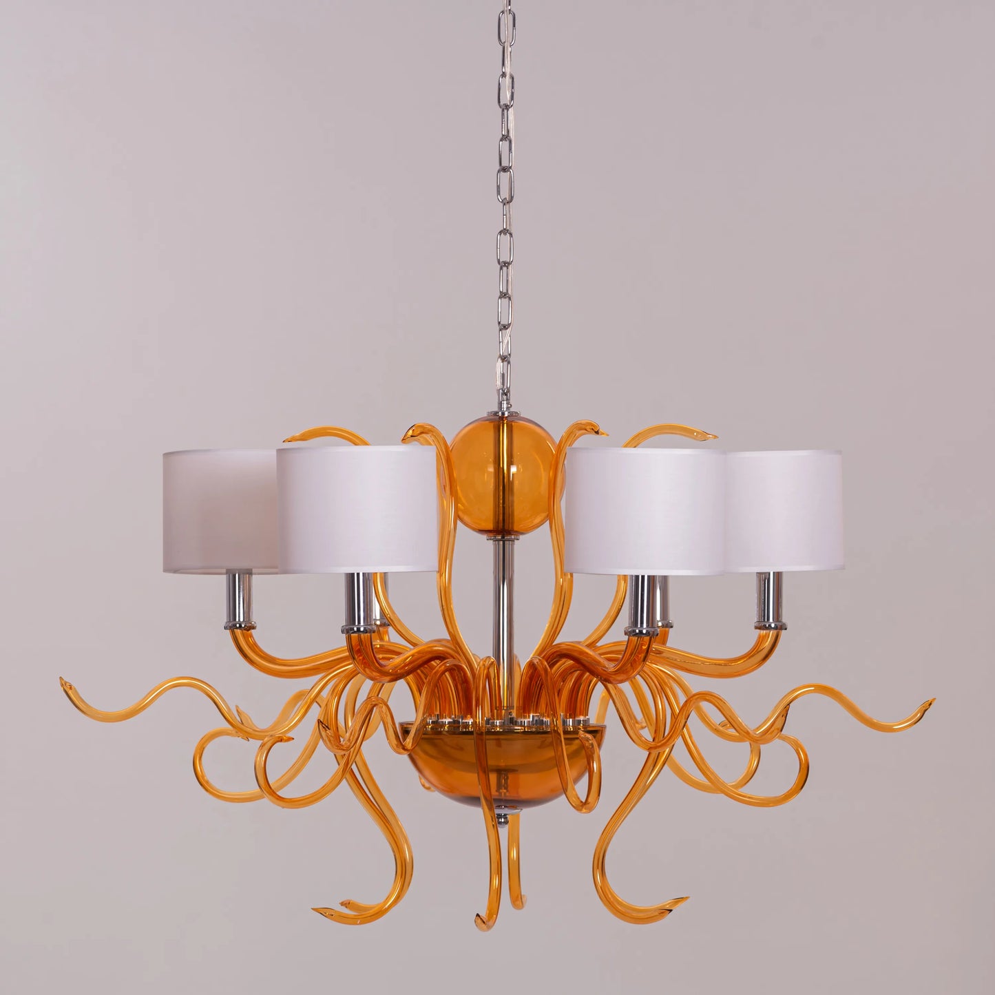 Mixed Emotions (Large, Chrome, Amber, White) Clear Glass Chandelier