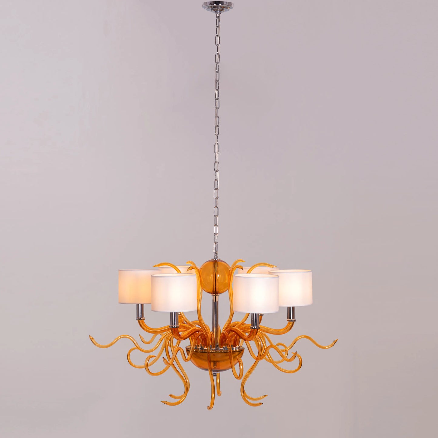 Mixed Emotions (Large, Chrome, Amber, White) Clear Glass Chandelier