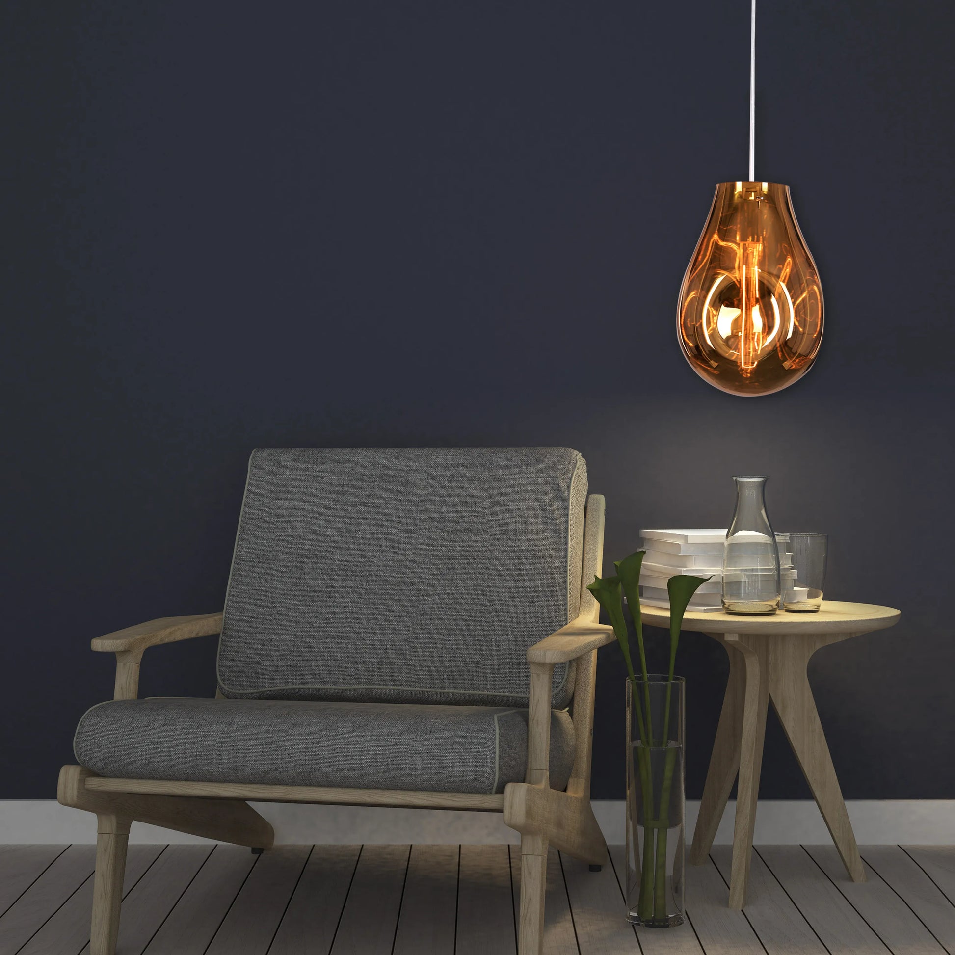 Sophisticated Look At Me Pendant Light Featuring Gold and Smokey Glass Elements