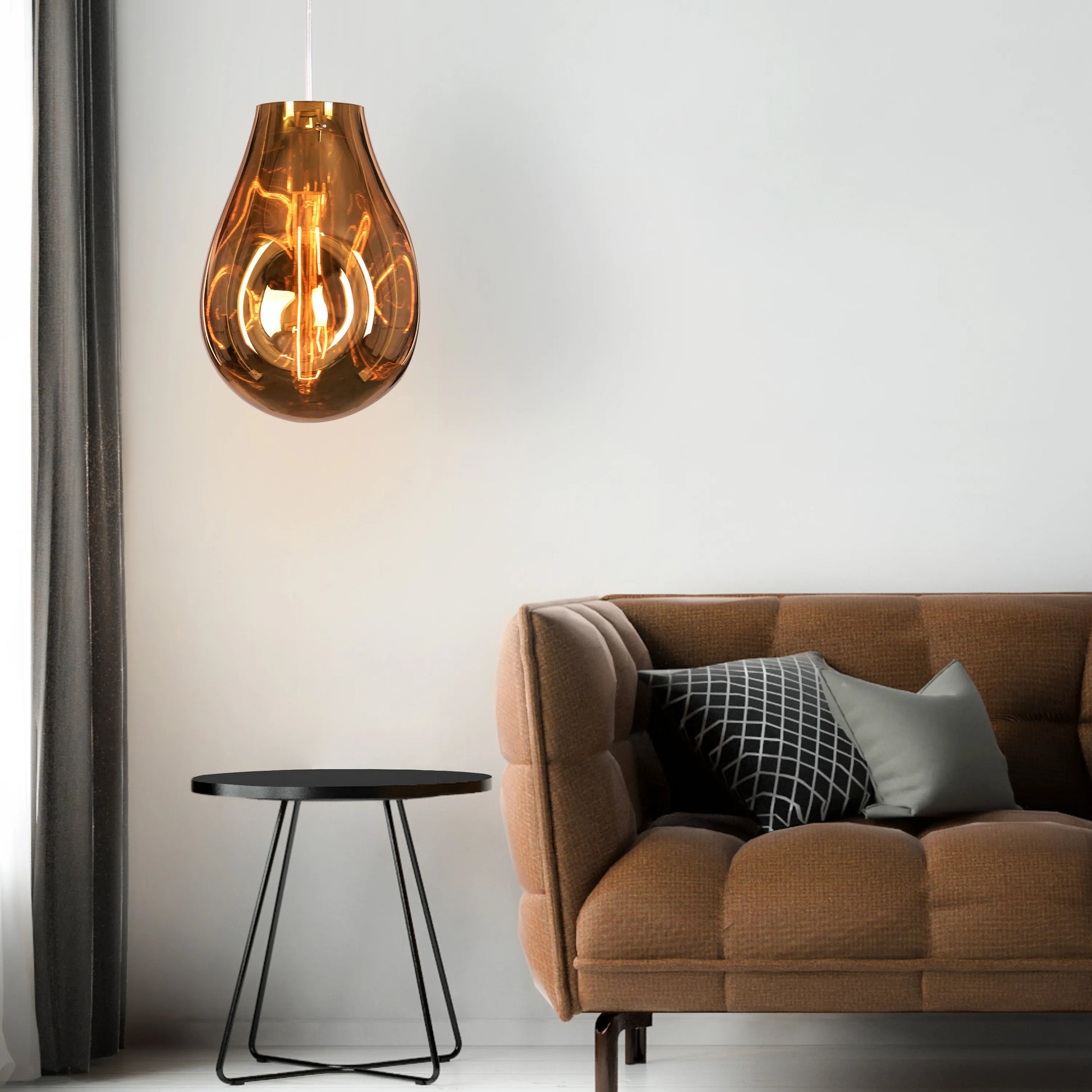 Sophisticated Look At Me Pendant Light Featuring Gold and Smokey Glass Elements