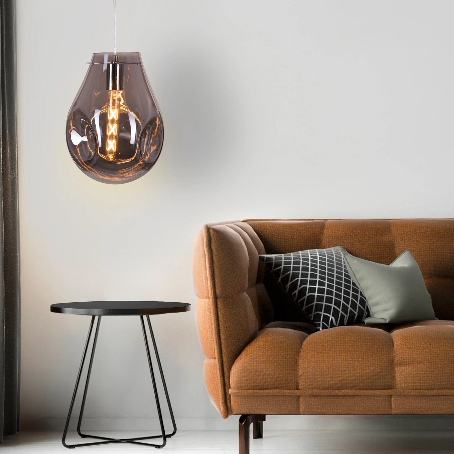 Sophisticated Look At Me Pendant Light Featuring Gold and Smokey Glass Elements