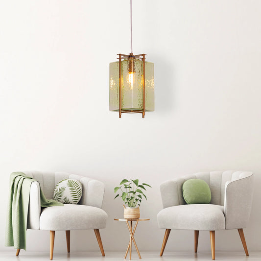 Modern Slideshow Large Pendant Light in Green and Amber Textured Glass for a Unique Statement