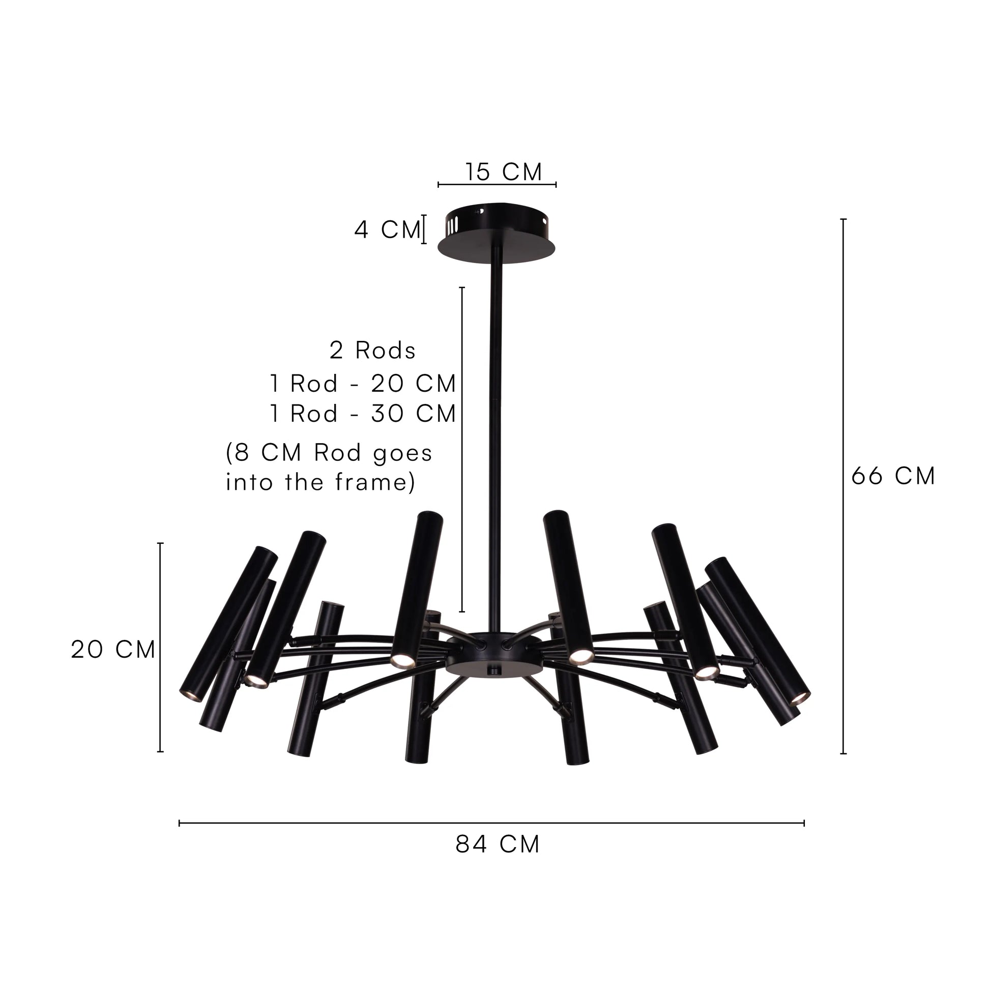 Set The Scene black chandelier with 3 color built-in LED lighting.