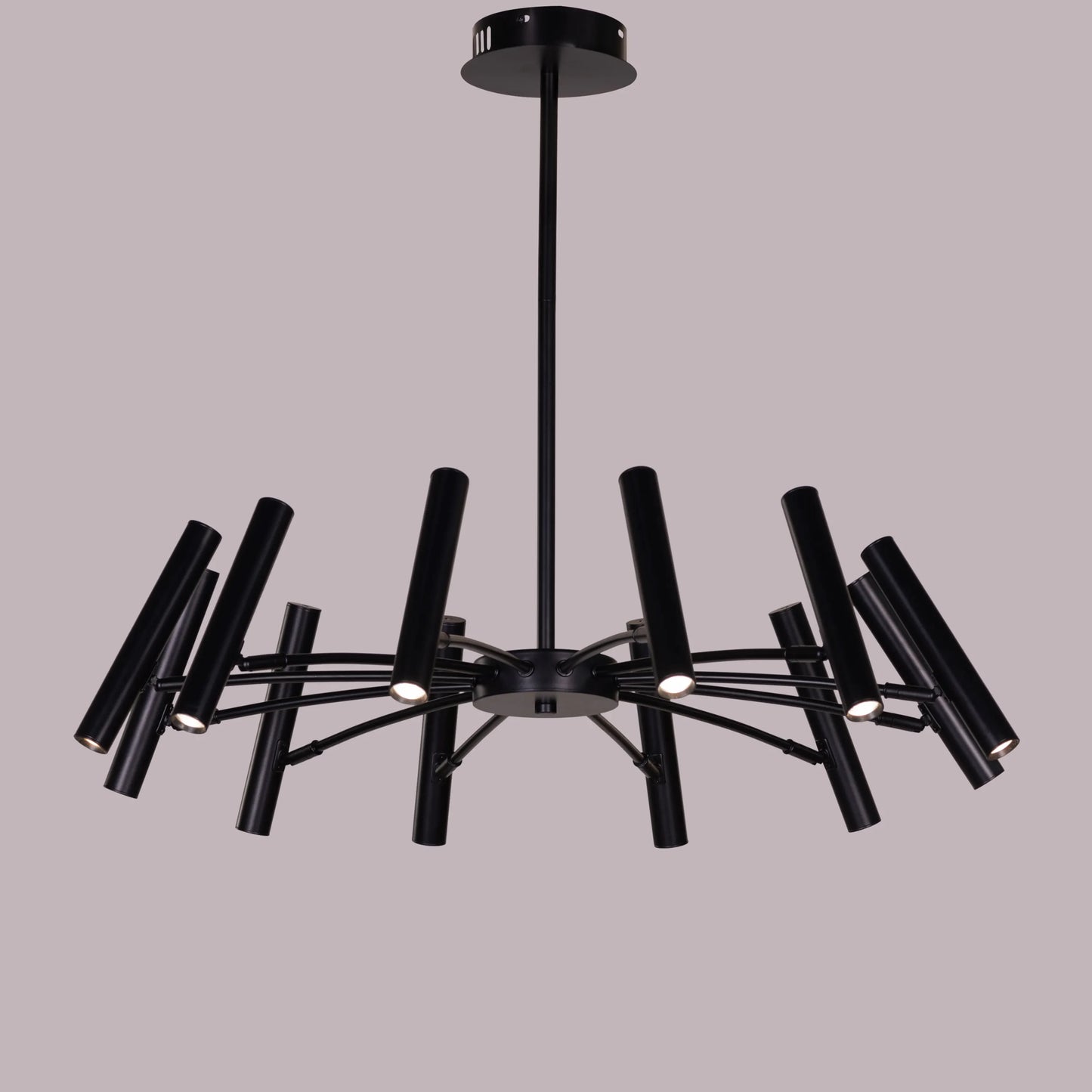 Set The Scene black chandelier with 3 color built-in LED lighting.