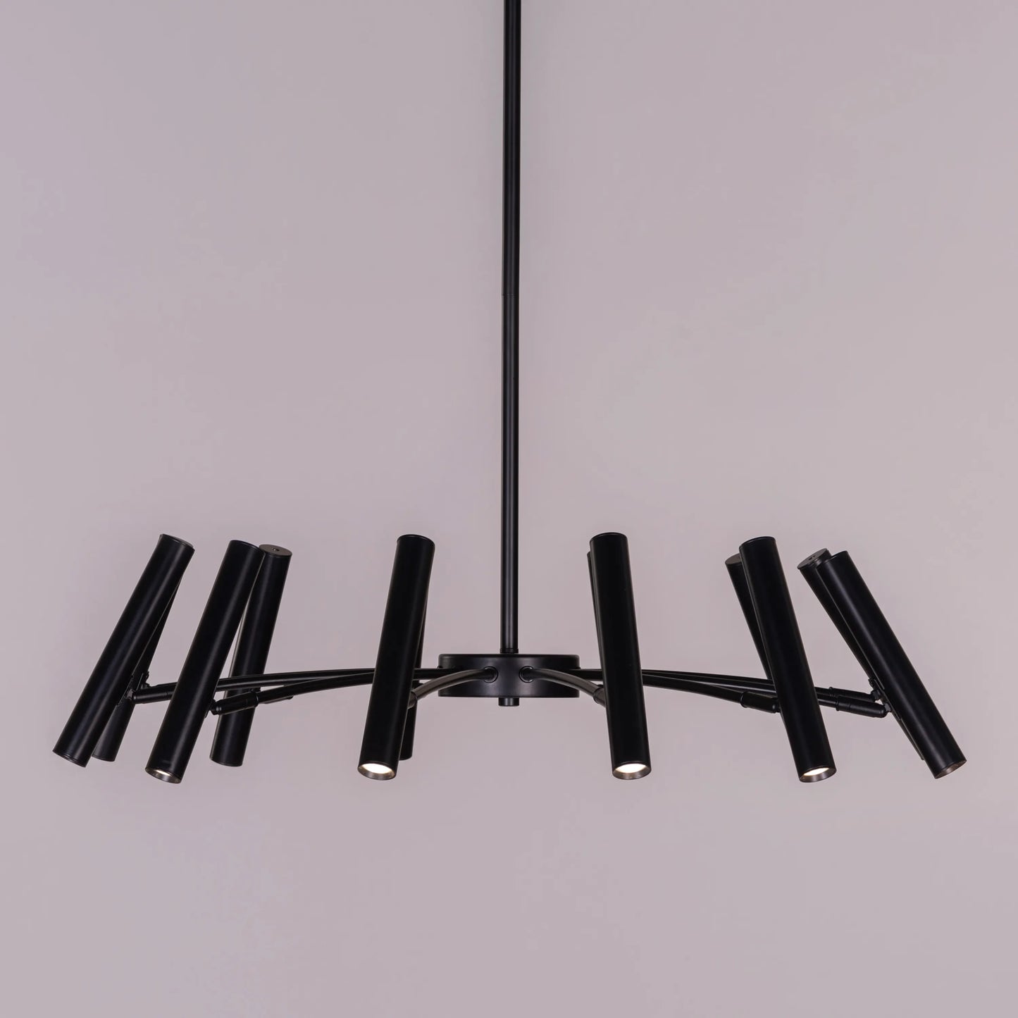 Set The Scene black chandelier with 3 color built-in LED lighting.