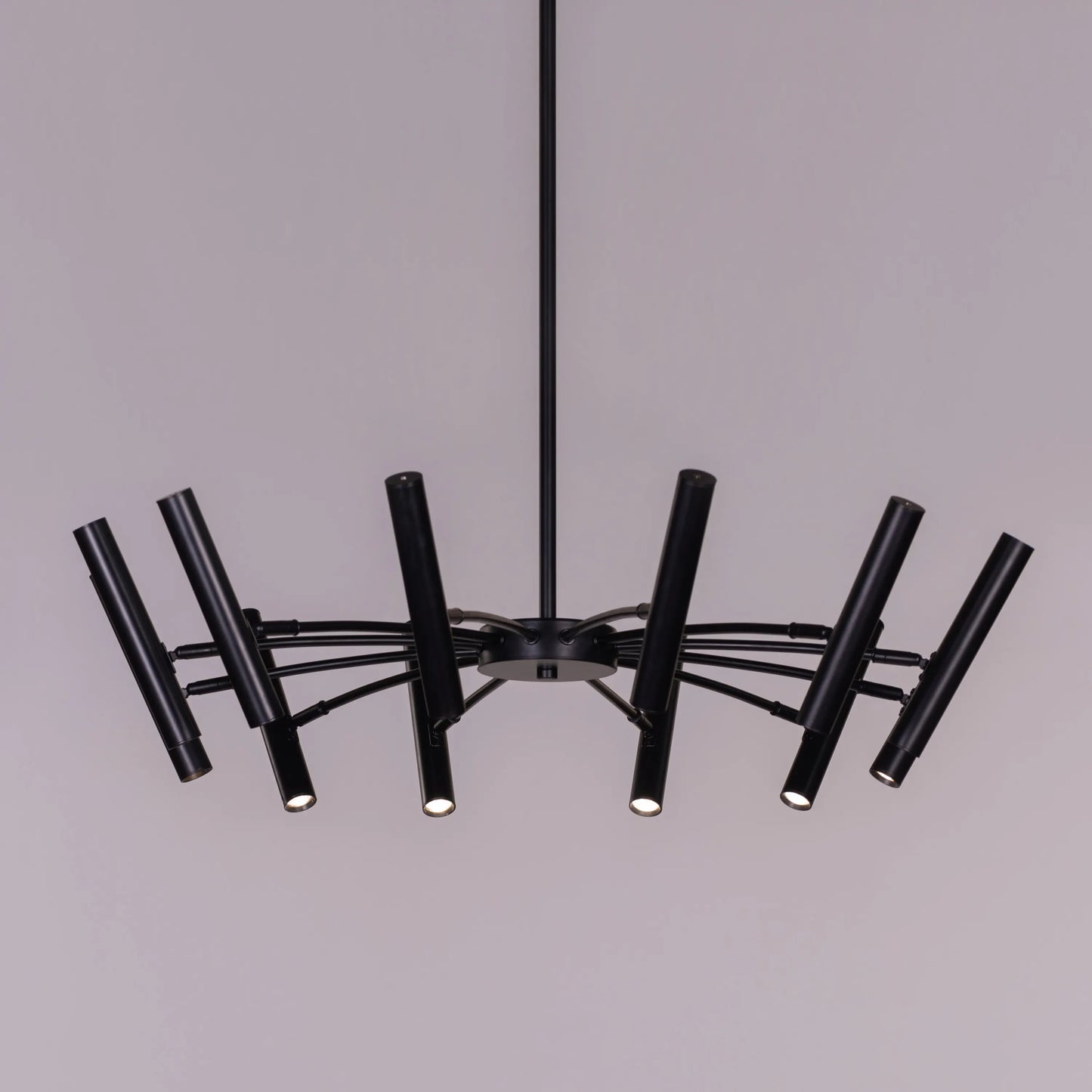 Set The Scene black chandelier with 3 color built-in LED lighting.