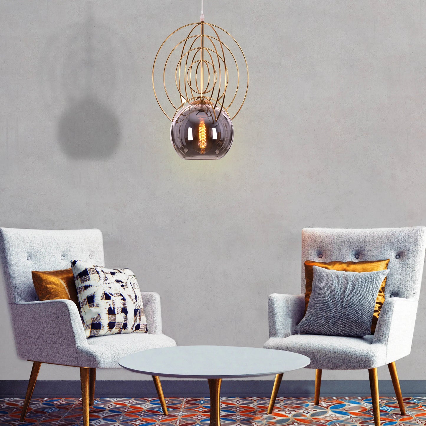 Glam Glow (Gold, Smokey Grey) Glass Pendant Light