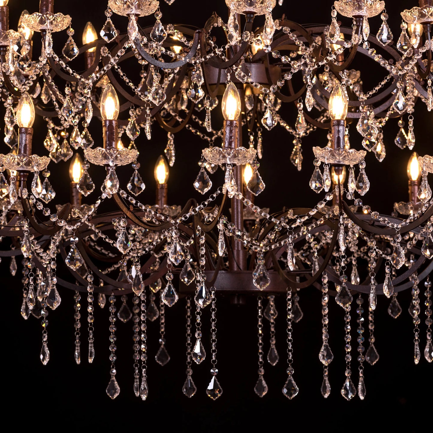 Victorian Masterpiece (Large, Antique Rust) Crystal Double Height Chandelier