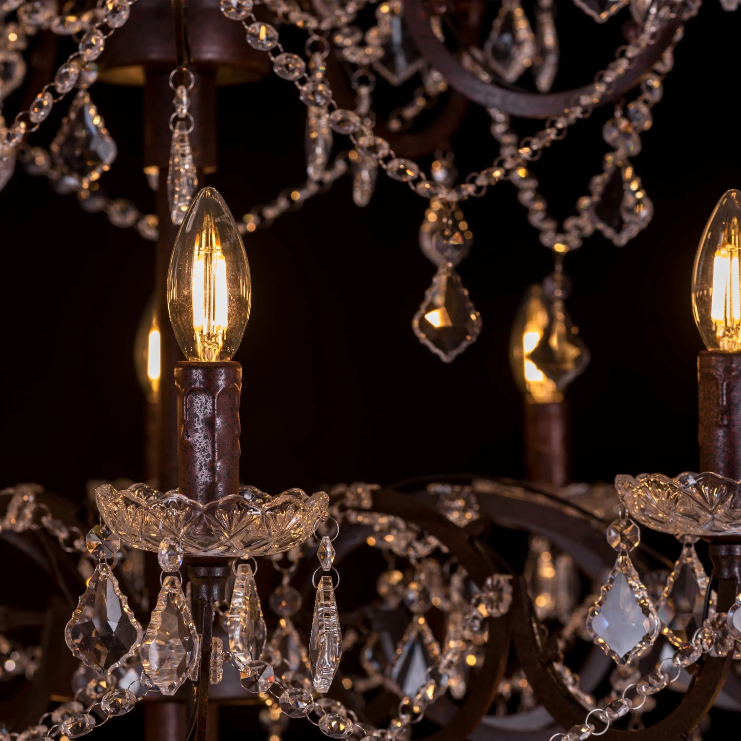 Victorian Masterpiece (Large, Antique Rust) Crystal Double Height Chandelier