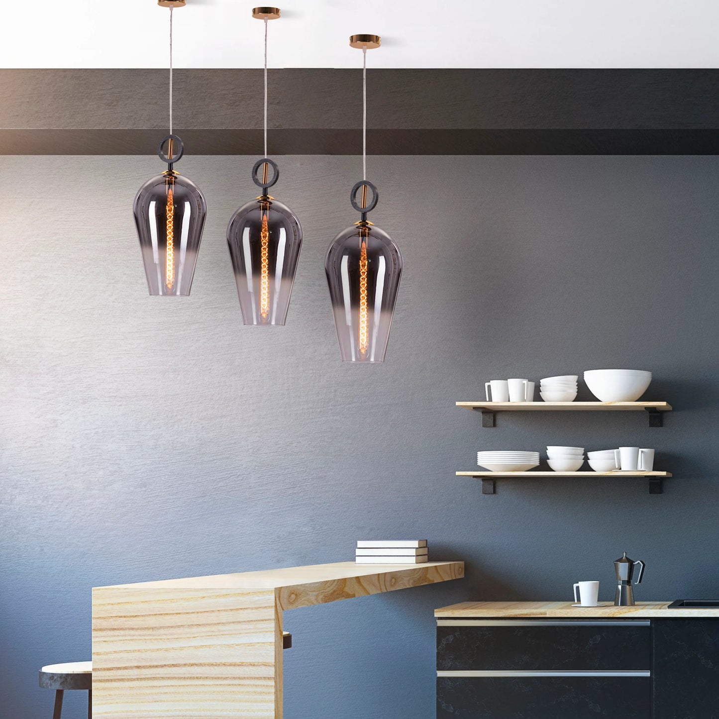 Elegant Stormy Skies Pendant Light with Smokey Grey Glass Design