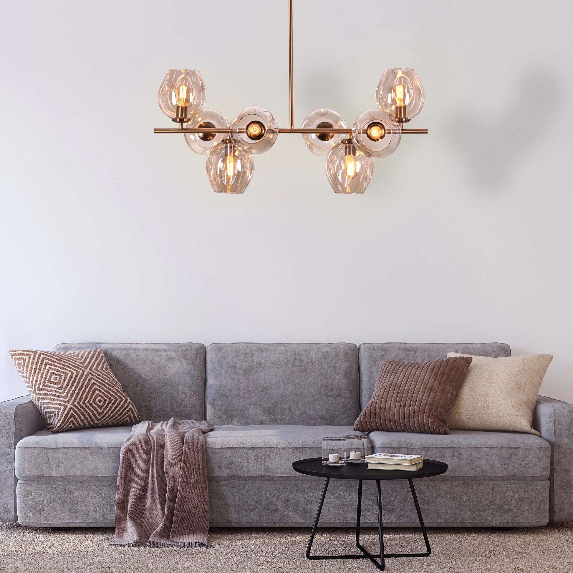 Elegant glass chandelier inspired by nighttime cityscapes