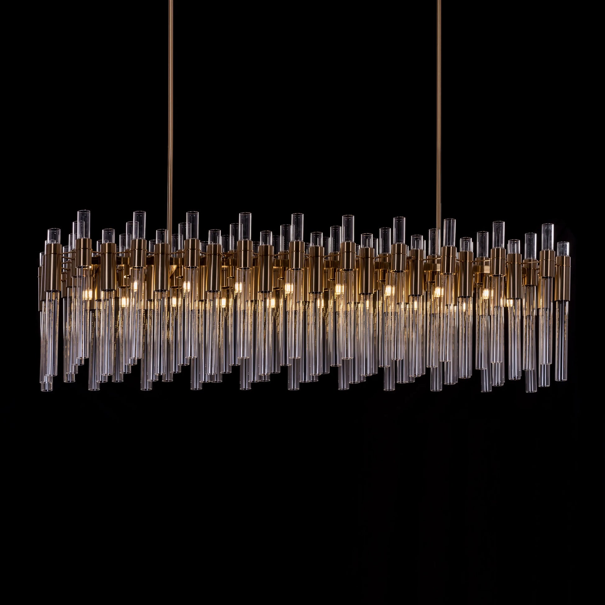 Luxurious gold-finished glass tube chandelier with dazzling LED lighting