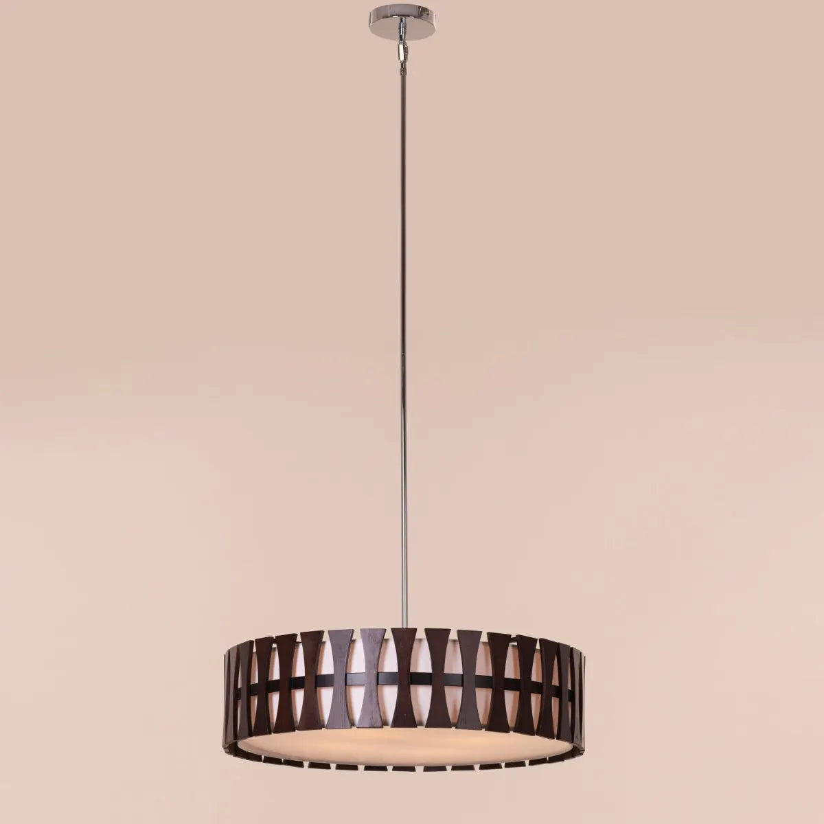 A warm and inviting pendant light named 'Positive Energy,' featuring a natural wooden shade with clean, minimalist lines. The wood’s organic texture and warm tones enhance the light's cozy glow, creating a peaceful and earthy ambiance. Its simple yet elegant design brings a touch of nature and tranquility to any space.