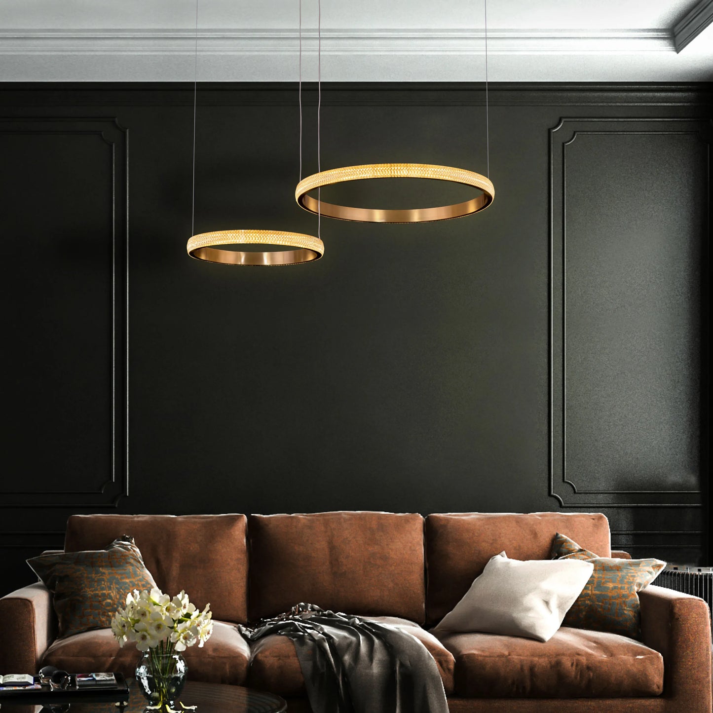 Love Reaction (Double, Gold, Dimmable LED with Remote Control) Chandelier