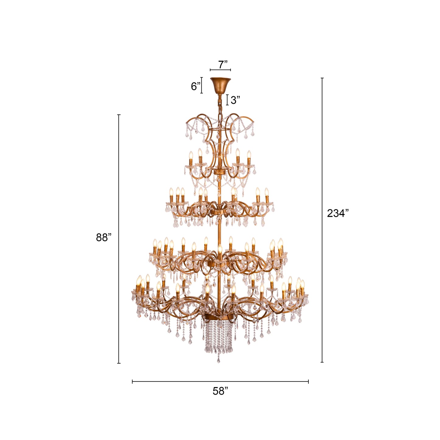 Victorian Masterpiece (Large, Antique Rust) Crystal Double Height Chandelier