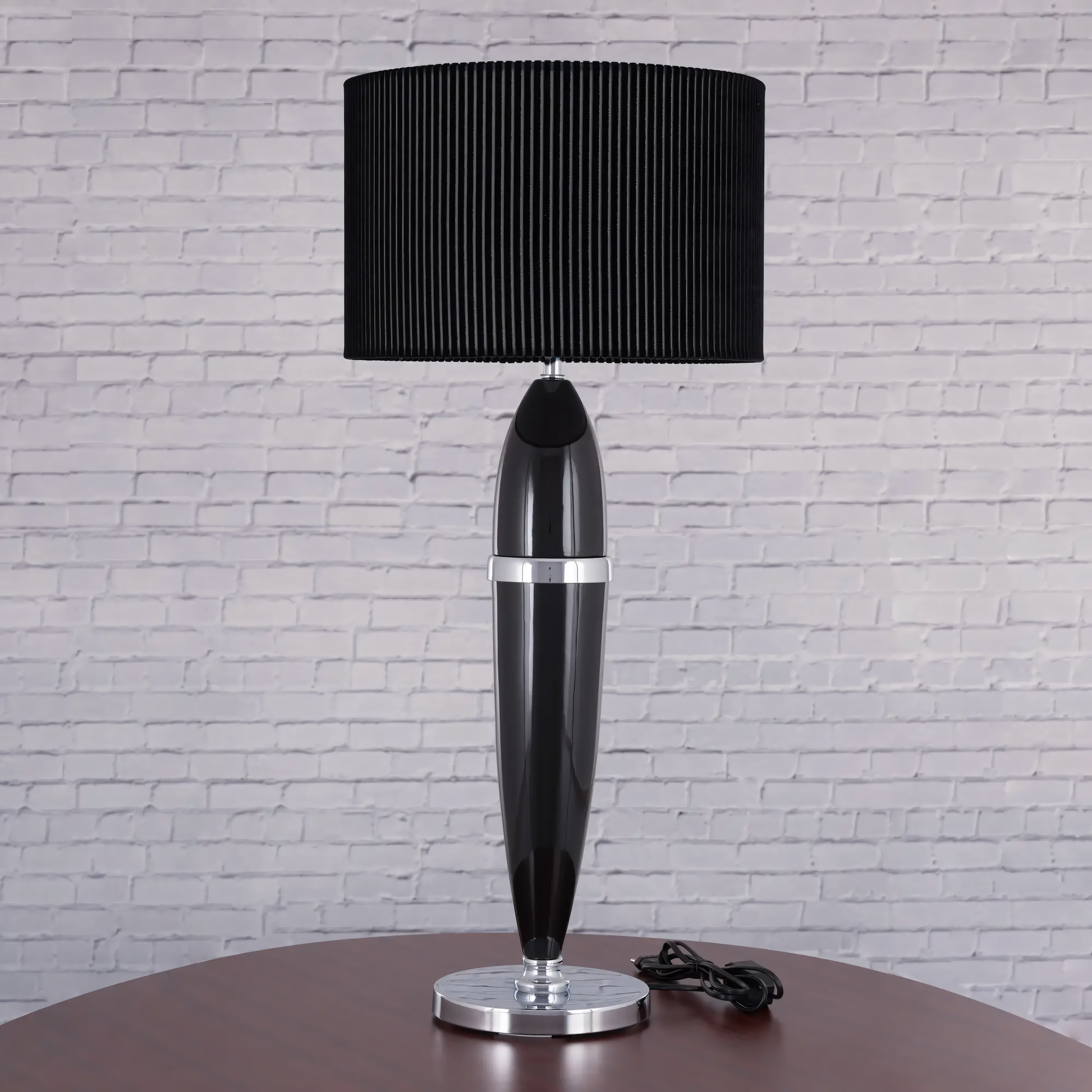 Modern black table lamp with a touch of mystery