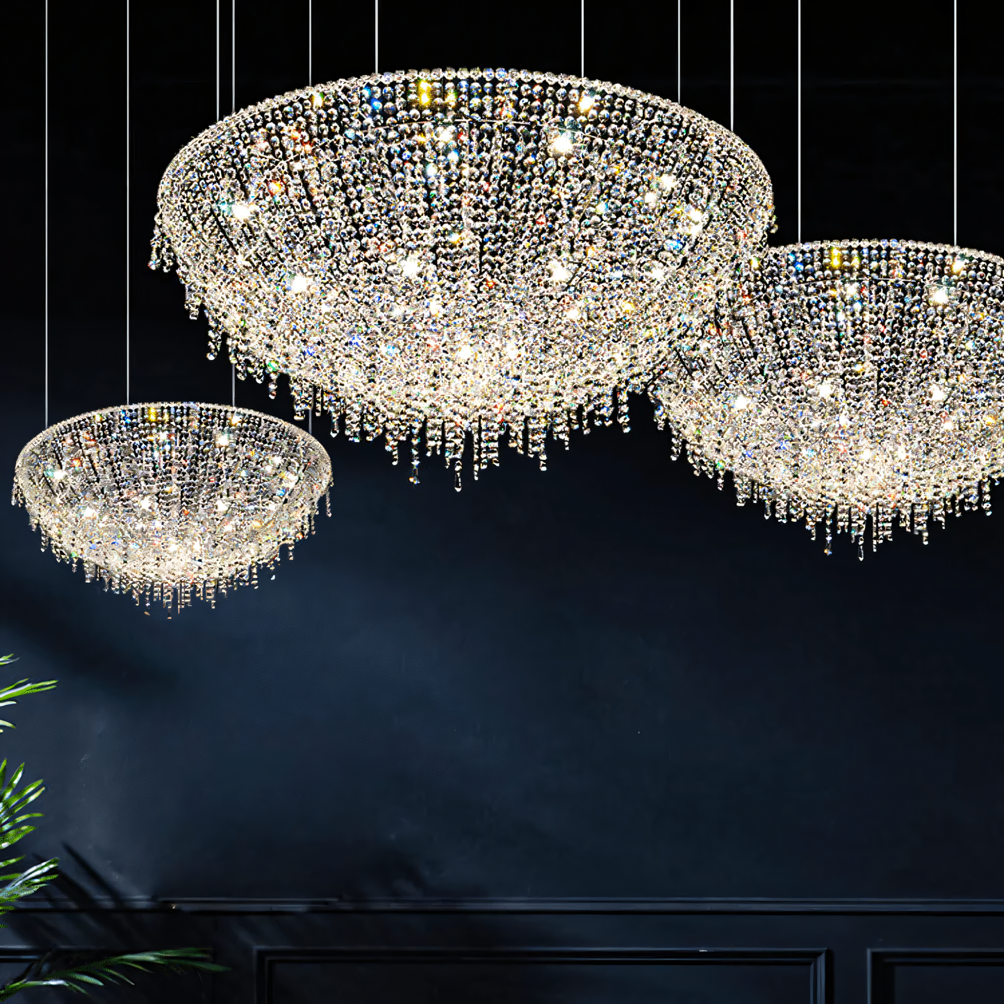 Sleek, modern circular chandelier with crystal accents