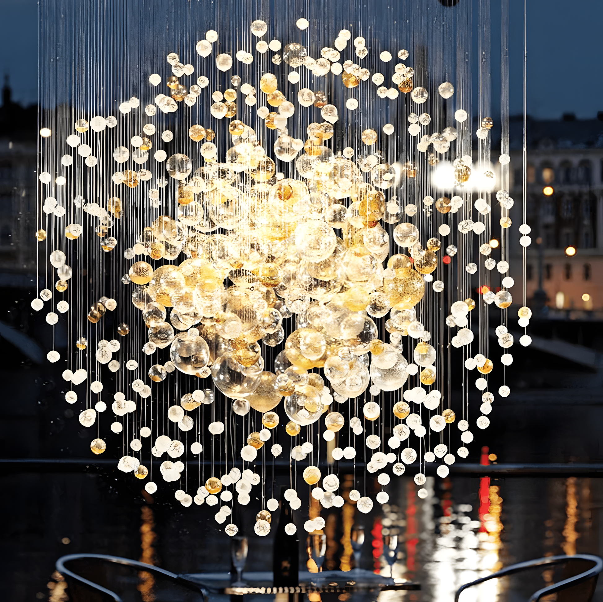 Cosmic explosion-themed chandelier design with crystal elements