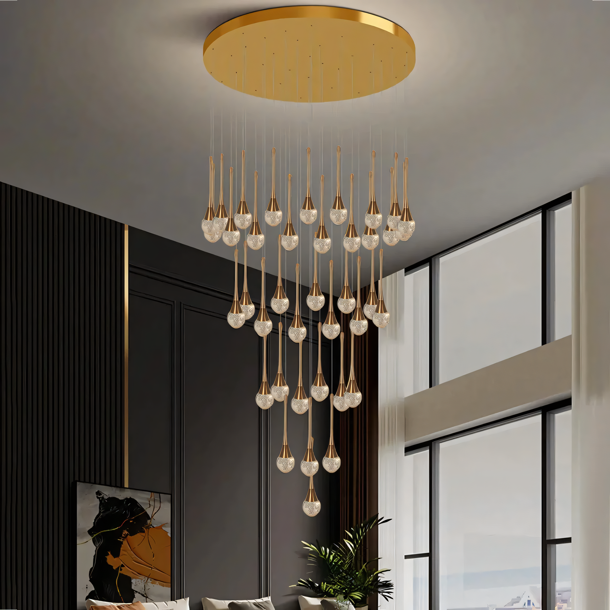 Luxurious antique brass modern duplex chandelier