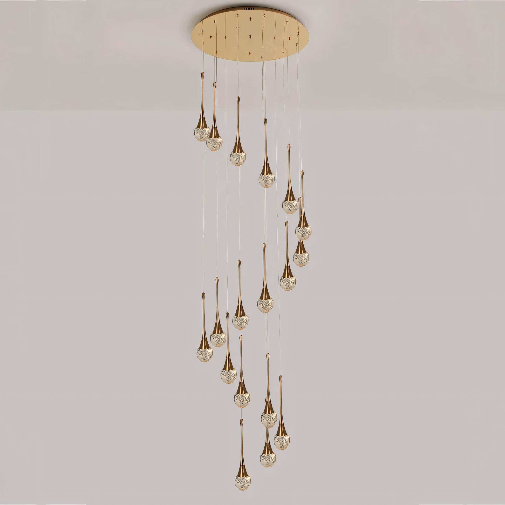 Stylish antique brass and fiber glass LED duplex chandelier