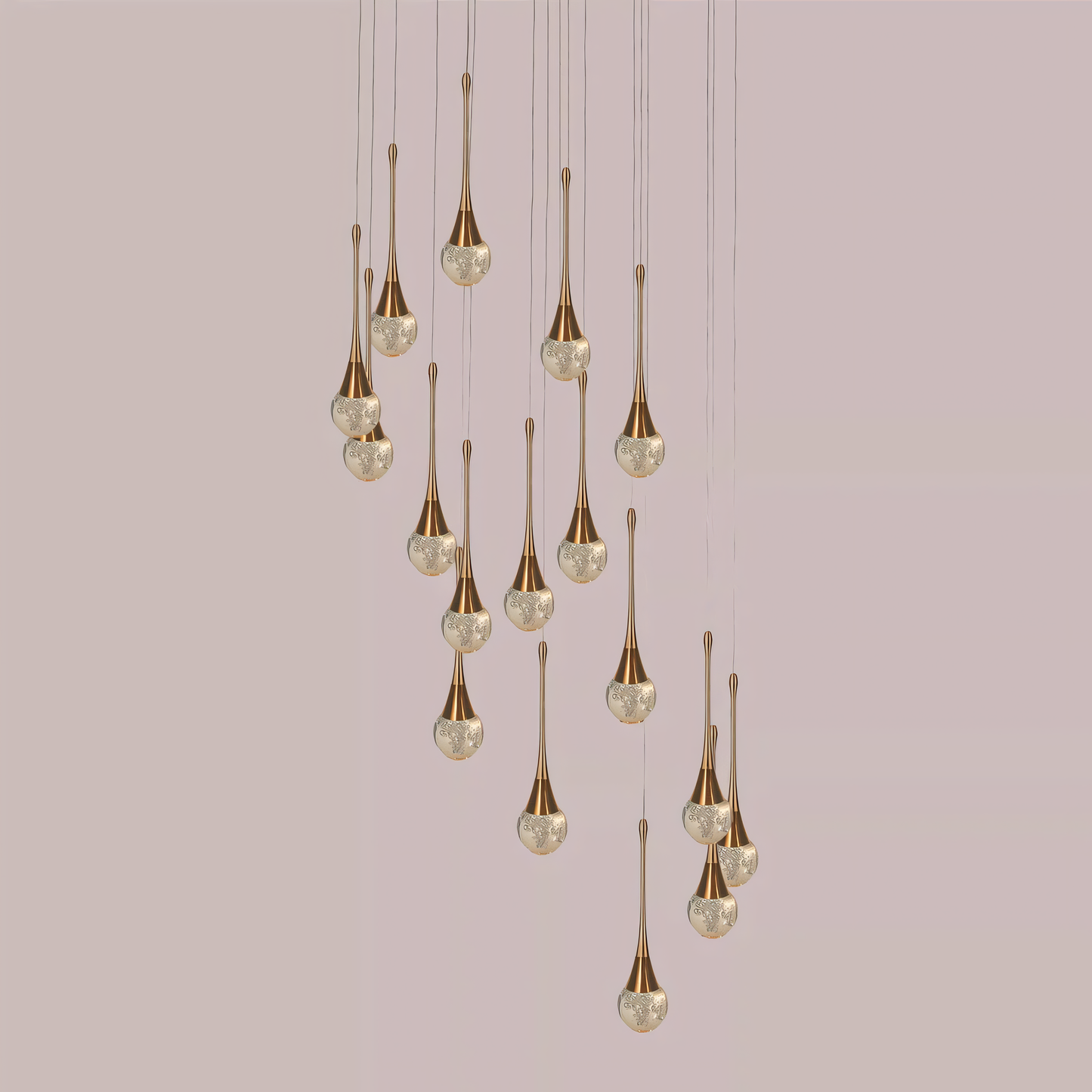 Sophisticated lluvia De Meteoros-style metal and glass chandelier