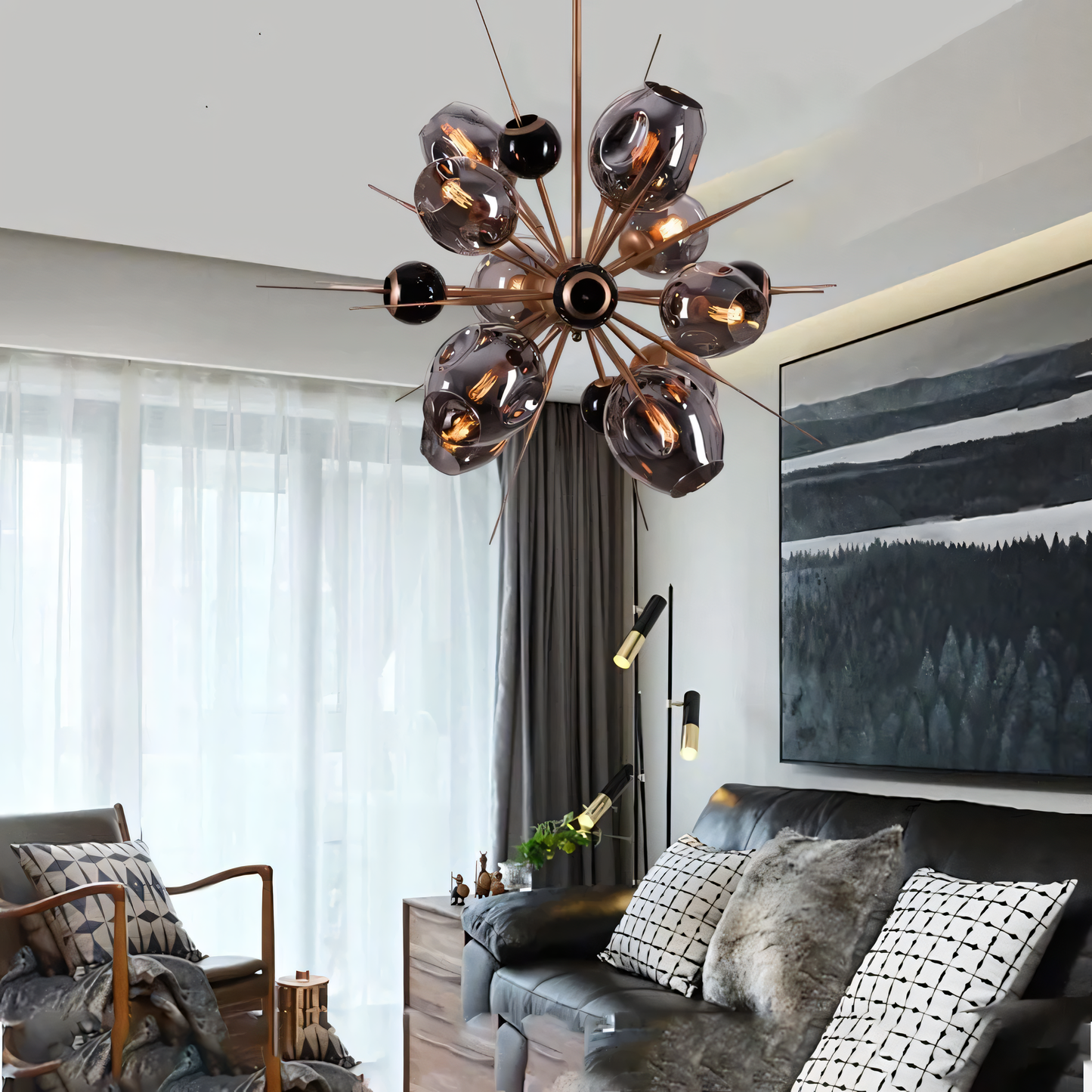 Elegant smoke black and gold pendant chandelier