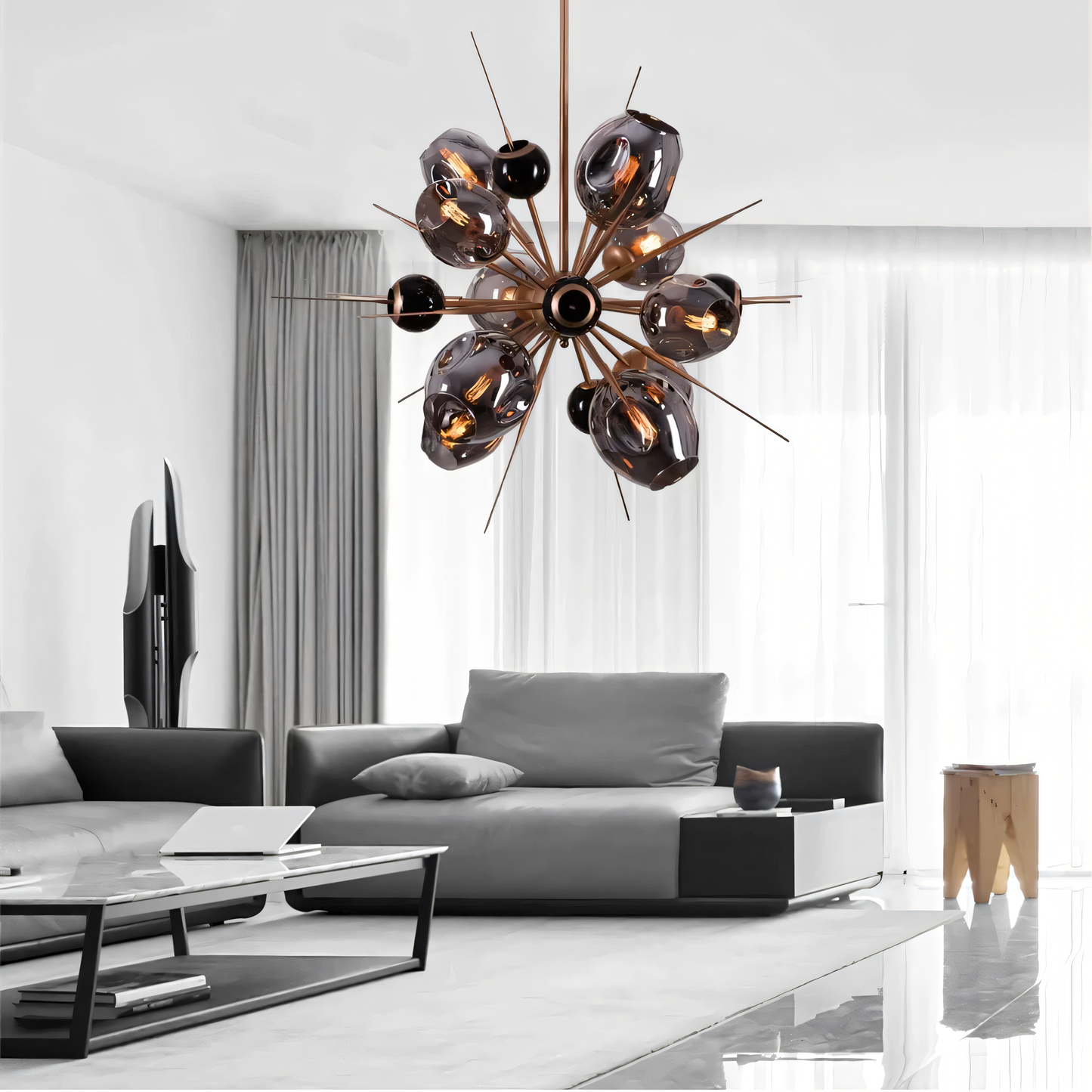 Energy-efficient LED smoke black glass chandelier