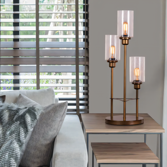 Vintage-Inspired Bronze Gold Three Light Table Lamp