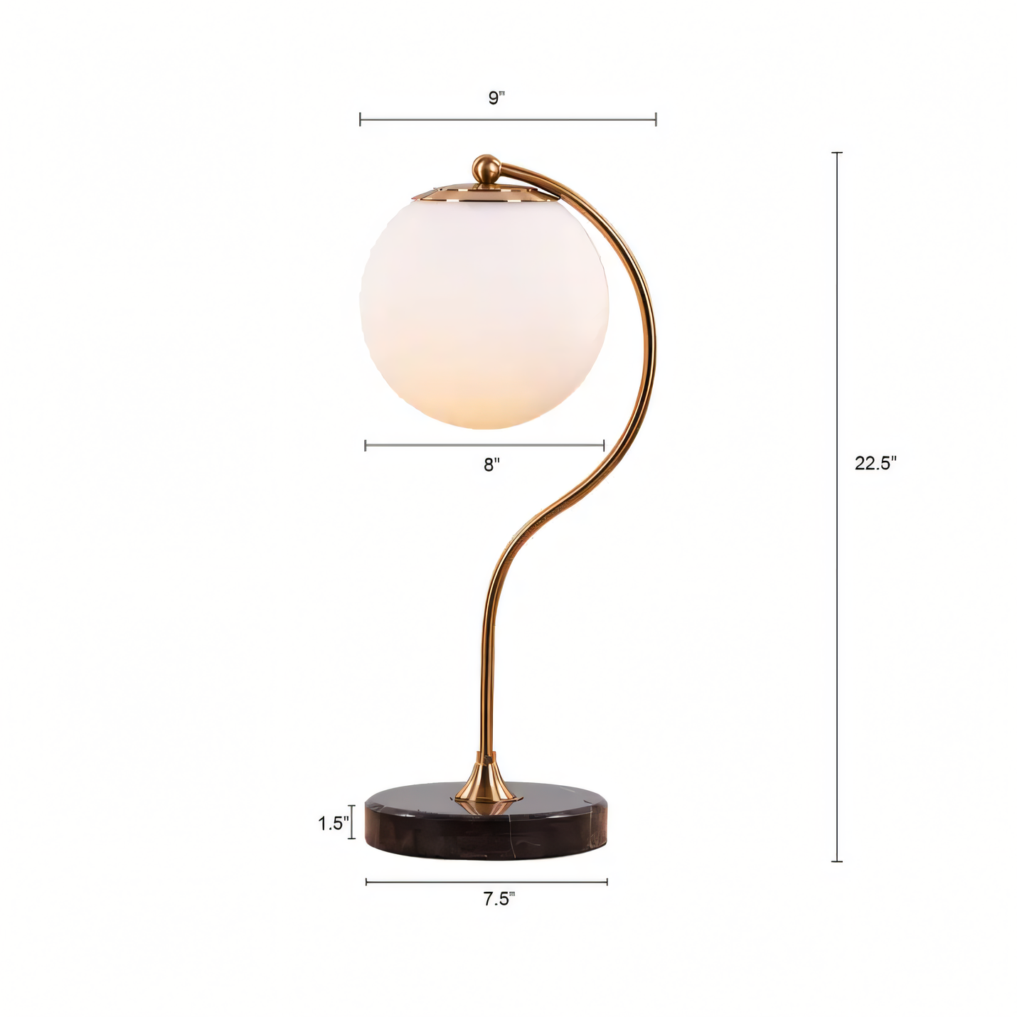 Curved neck table lamp with adjustable LED lighting and marble base