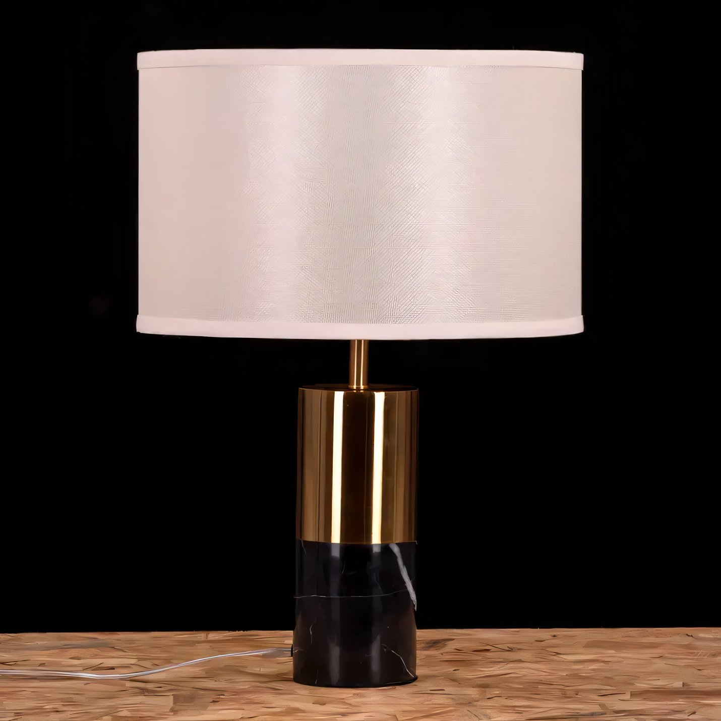 Black and gold marble table lamp with fabric shade