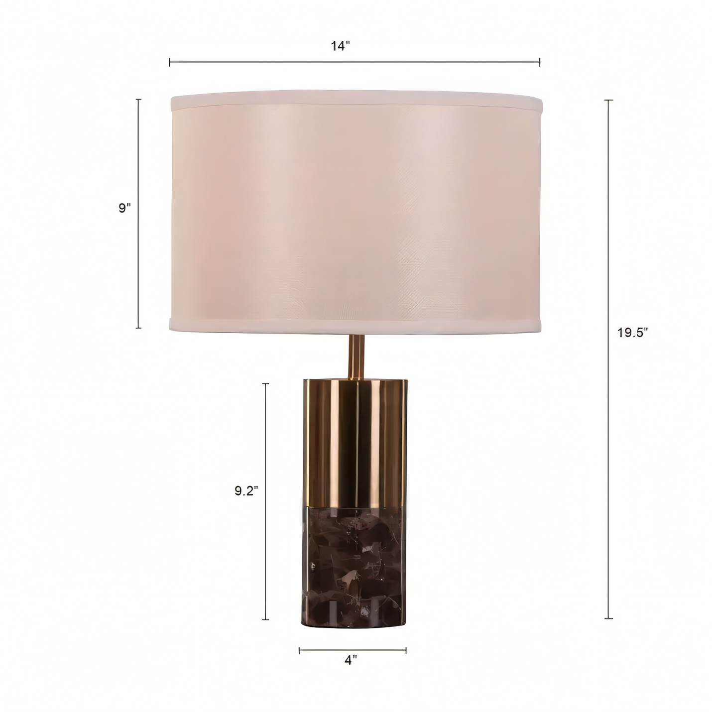 Coffee and gold marble table lamp with fabric shade