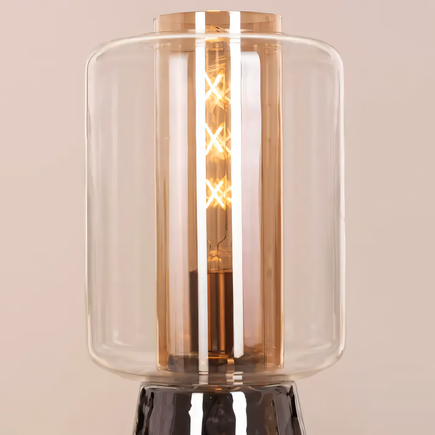 Contemporary glass table lamp with smokey grey accents