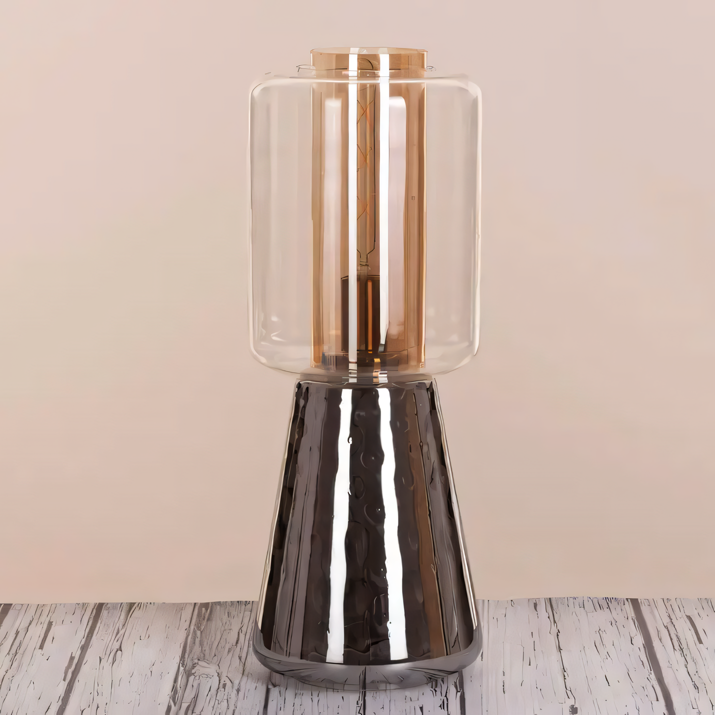 Smokey grey and amber glass table lamp for living rooms