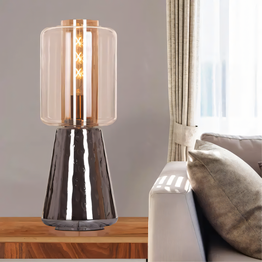 Futuristic smokey grey and amber glass table lamp