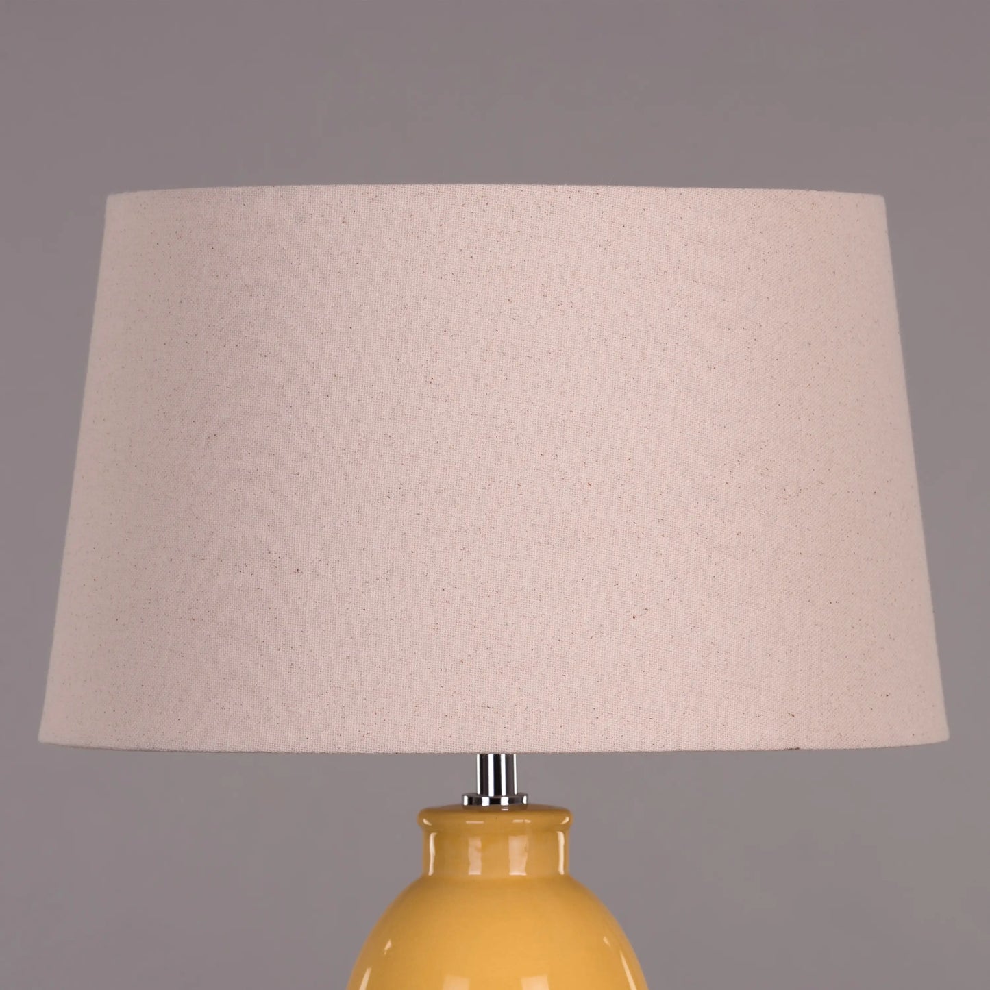 Large Round Yellow Table Lamp with Textured Fabric Shade